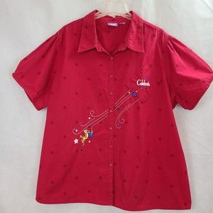 Tigger Disney Women (20W) Red w/Stars Short Sleeve Embroidered "Celebrate" Shirt